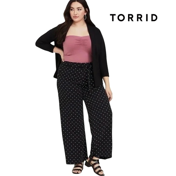 Torrid ITY Tie Front Dot Wide Leg Pants Polk-a-dot Stretch Wide Leg Sz 4/4X - Picture 9 of 11